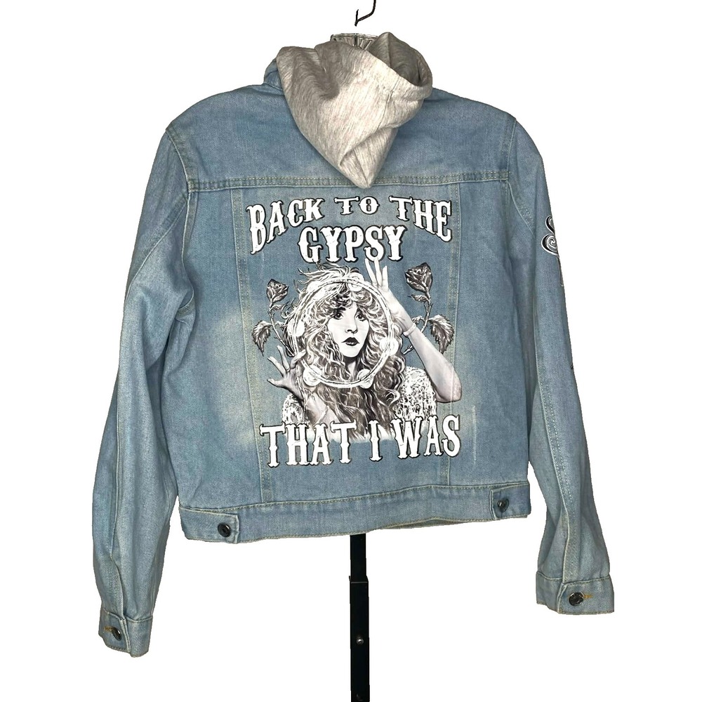 Stevie Nicks Denim Jean Jacket Blue Women's Long Sleeve Cotton Hooded Gypsy RARE